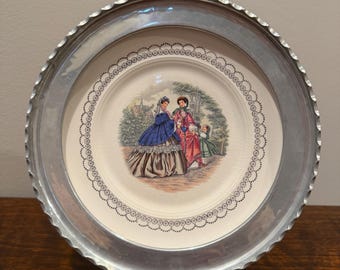 Vintage Farberware Brooklyn NY Ceramic Plate with Aluminum Border