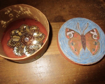 Buckeye Butterfly Treasure box with chrysalises original art