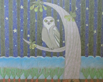 Midnight Garden original art owl mice stars magic