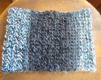 Alpaca Cowl variegated teal to gray to black art yarn crocheted