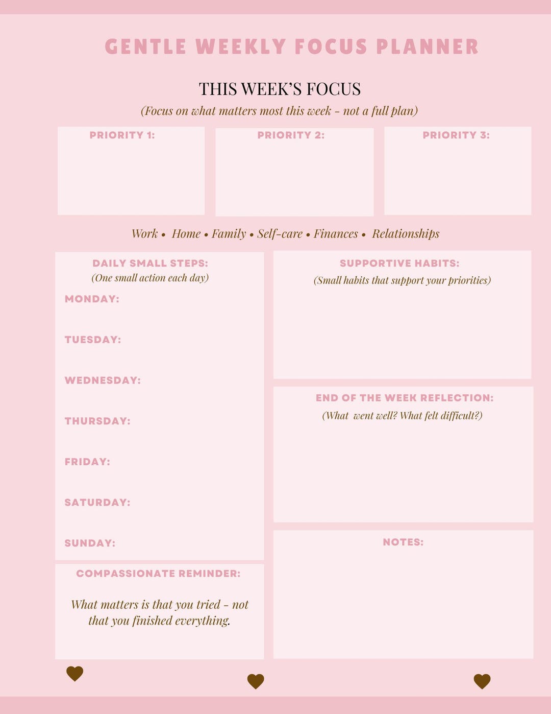 Weekly Writing Focus Weekly Focus Planner Printable PDF | Pink Minimal Organizer ...