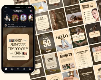 Paket med inlägg om hudvård i sociala medier: Canva-mallar för hudterapeuter (över 250 resurser)
