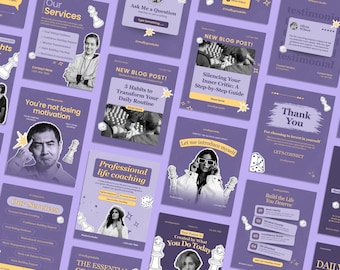 237+ Canva-mallar för Life Coach på Instagram, paket med mindset och varumärkesbyggande i Lavender Carousel-stil