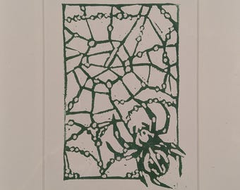Spider linocut print framed signed hand printed