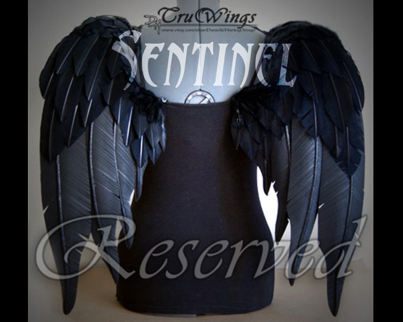 RESERVED Sentinel Handmade Black Angel Costume Wings 24H x 30W image 1