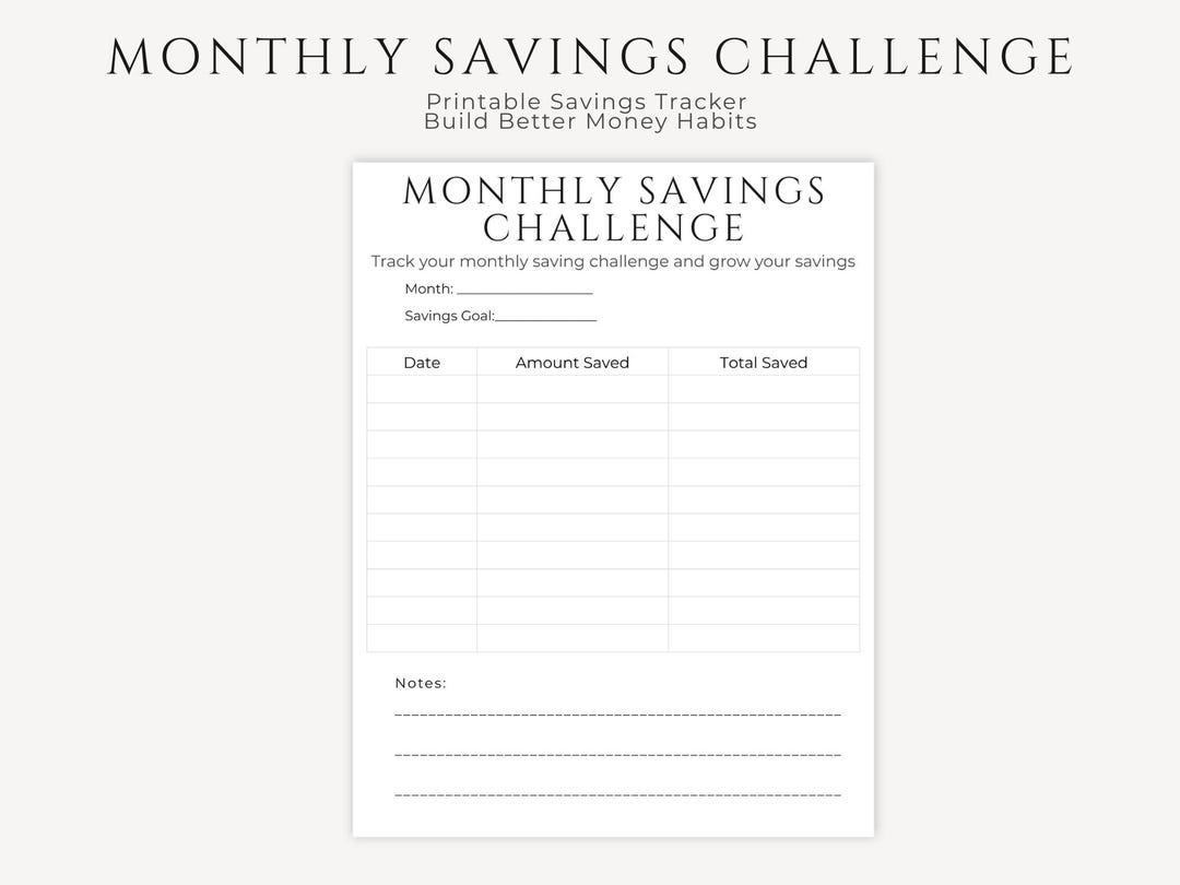 Monthly Savings Challenge Printable, Savings Tracker PDF, Money Saving ...