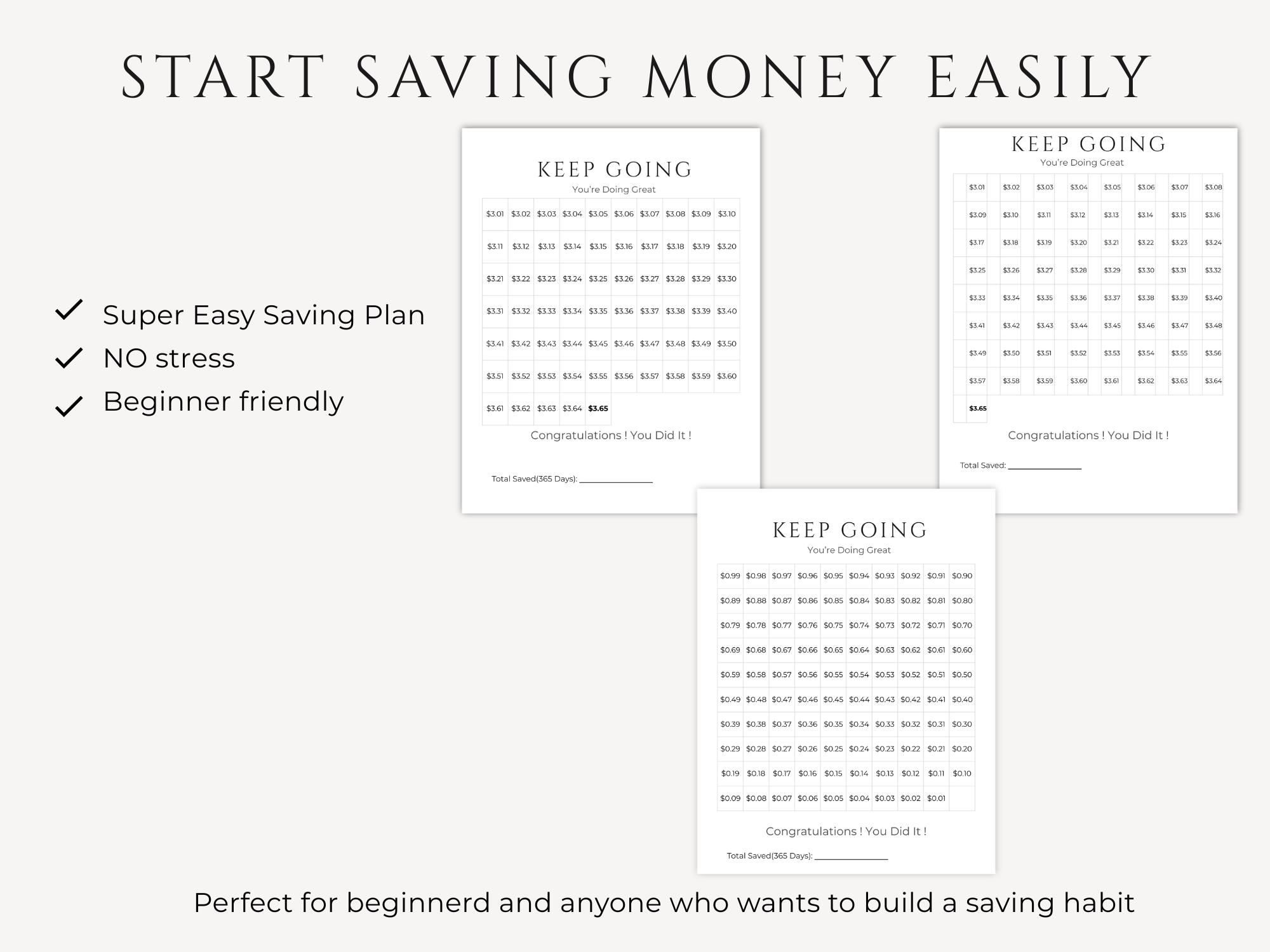 Easy Savings Challenge Printable, Start With 0.01, 365 Day Money Saving ...