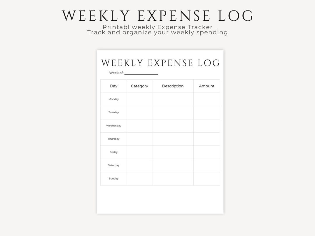 Weekly Expense Log Printable, Weekly Expense Tracker, Weekly Spending ...