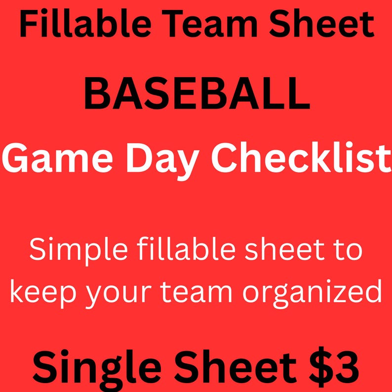 Baseball Game Day Checklist Printable Fillable PDF - Etsy