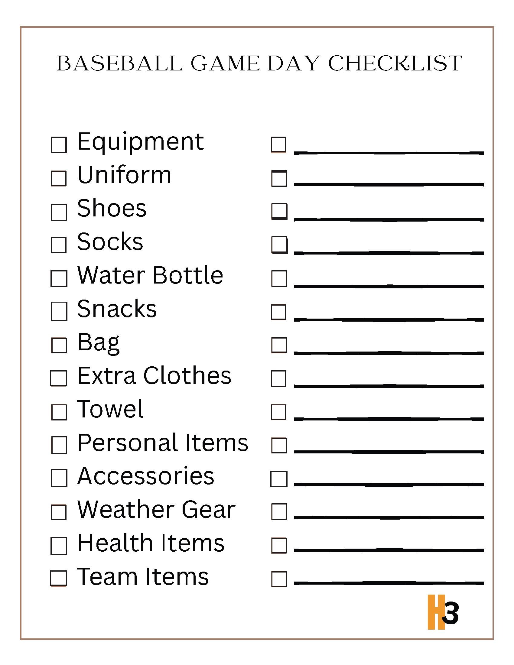 Baseball Game Day Checklist Printable Fillable PDF - Etsy