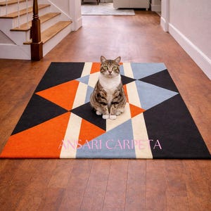 Geometric Area Rug  Modern Triangle Pattern Carpet | Hand Tufted Wool Rug