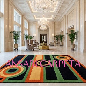 Geometric Abstract Hand Tufted Rug, Modern Circle Pattern Wool Rug
