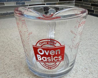 Vintage Anchor Hocking Oven Basics Glass Measuring Cup 2 Cup 16oz 500ml D Handle