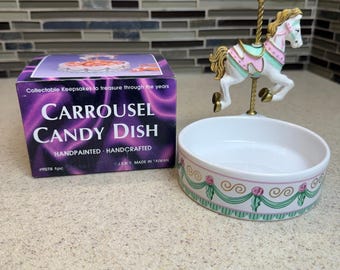 Vintage JSNY Carrousel Candy Dish Handpainted Carousel Horse Trinket Bowl 9078