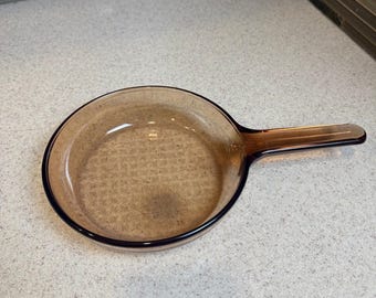 Vintage Visions Corning Amber Glass Skillet 7" Waffle Bottom V-7-B USA Oven Safe