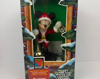 Adorno navideño vintage de Mickey Mouse animado con luz para la cima del árbol de Navidad, 1995, Disney WORKS