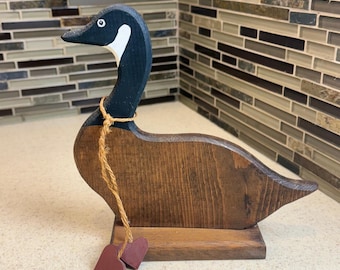VTG Rustic Wooden Canada Goose Figurine Folk Art Goose w/ Hearts Primative Decor