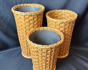 Vintage 3er Set gewebte Weiden Korb Vasen w / 2 Metall Liner 14 "/ 12"/ 9,5"