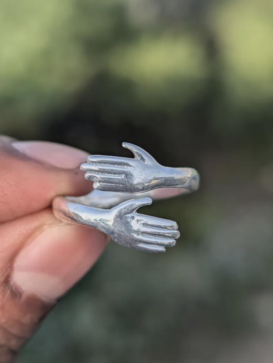 Silver Hug Ring Adjustable, Hands Hug Ring, Minimalist Love Ring ...