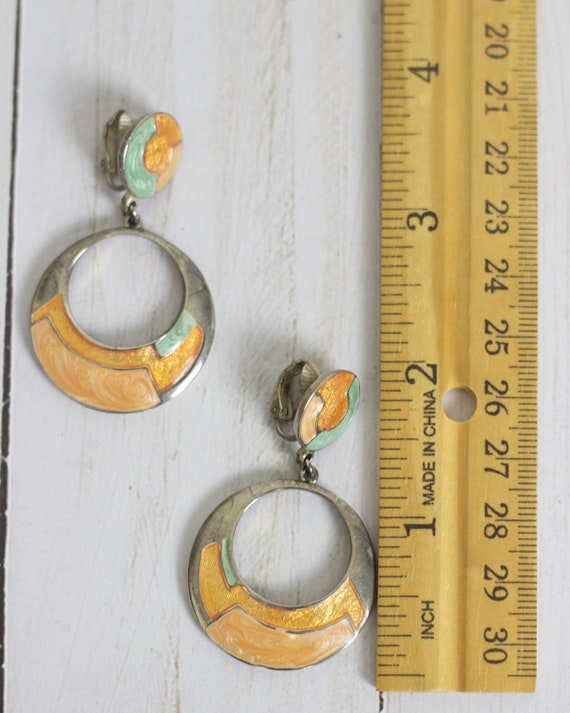 Retro Orange & Aqua Green Vintage Hoop Dangle Abs… - image 7