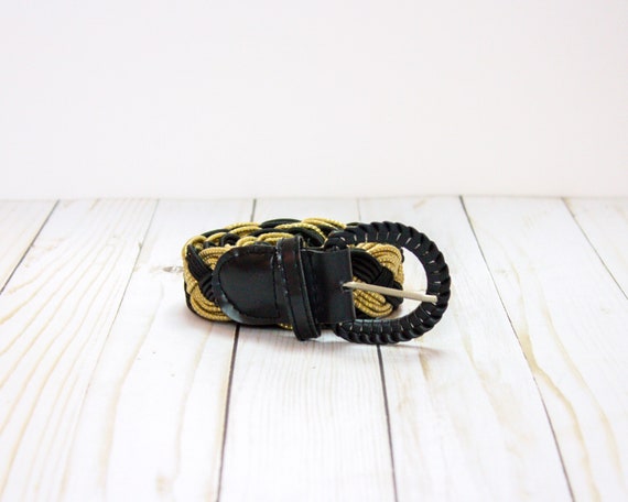 Gold and Black Braided Statement Belt Vintage Black // Glittery Gold Woven Braided Statement Belt  main image 2