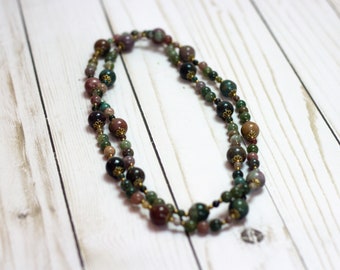 Vintage *MARKDOWN* Colorful // Muted Tones Glass Beaded Necklace / 38in L / Long Layering / Marble-Like Beads