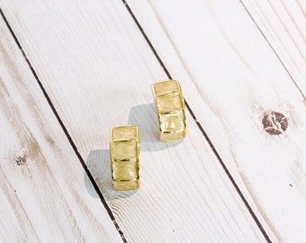 Butterscotch Vanilla Yellow Gold-tone Enamel w Clear Coating Vintage Curved Round Pierced Post Earrings / Cuff-like / 70s & 80s Vibes