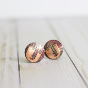 Mosaic Face / Modernist Mauve Pink Vintage Abstract Round Clip On Earrings Silver-tone w Enamel Coating / 70s & 80s Vibes image 2