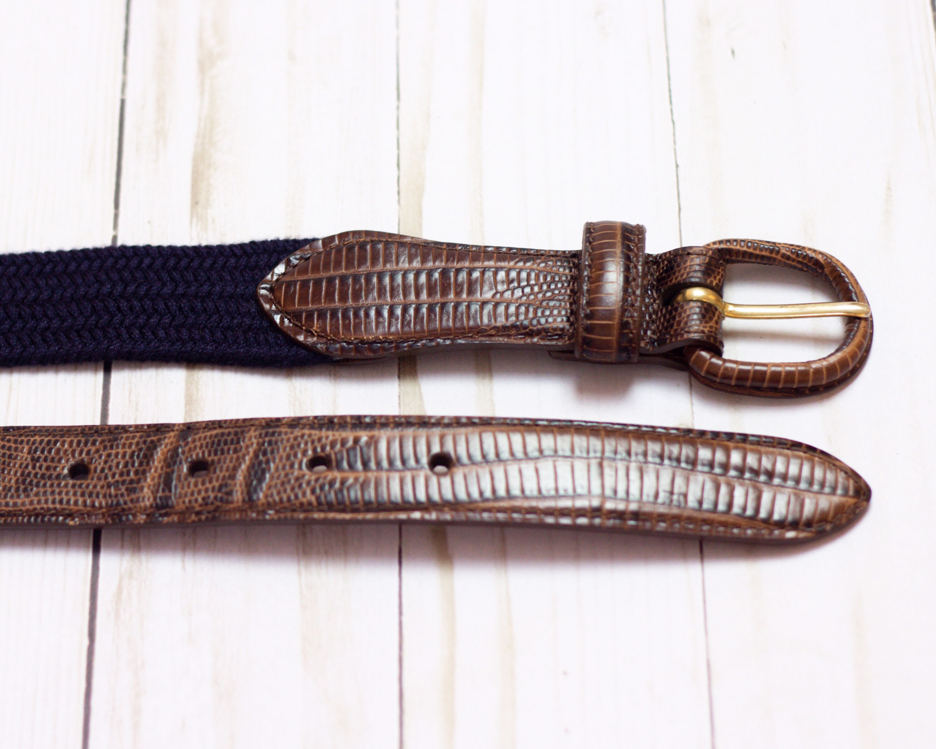 ARDEN Leather Co. Signed Vintage Navy Stretch & Genuine  display picture 2