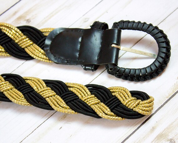 Vintage Black // Glittery Gold Woven Braided Statement Belt 