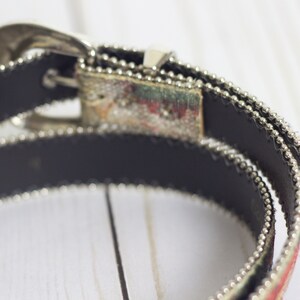 ELITE Floral Shimmery Vintage Leather & Fabric Belt w Notches / Silver-tone Buckle / 80s Vibes / MEDIUM 37in image 4