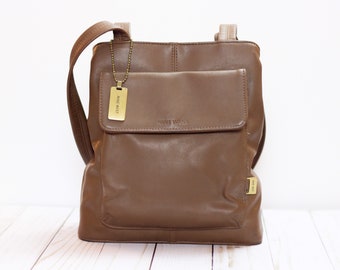 NINE WEST Accessories *PRELOVED* Vintage Tan // Brown Small Faux Leather Shoulder Bag w Double Straps / Many Compartments