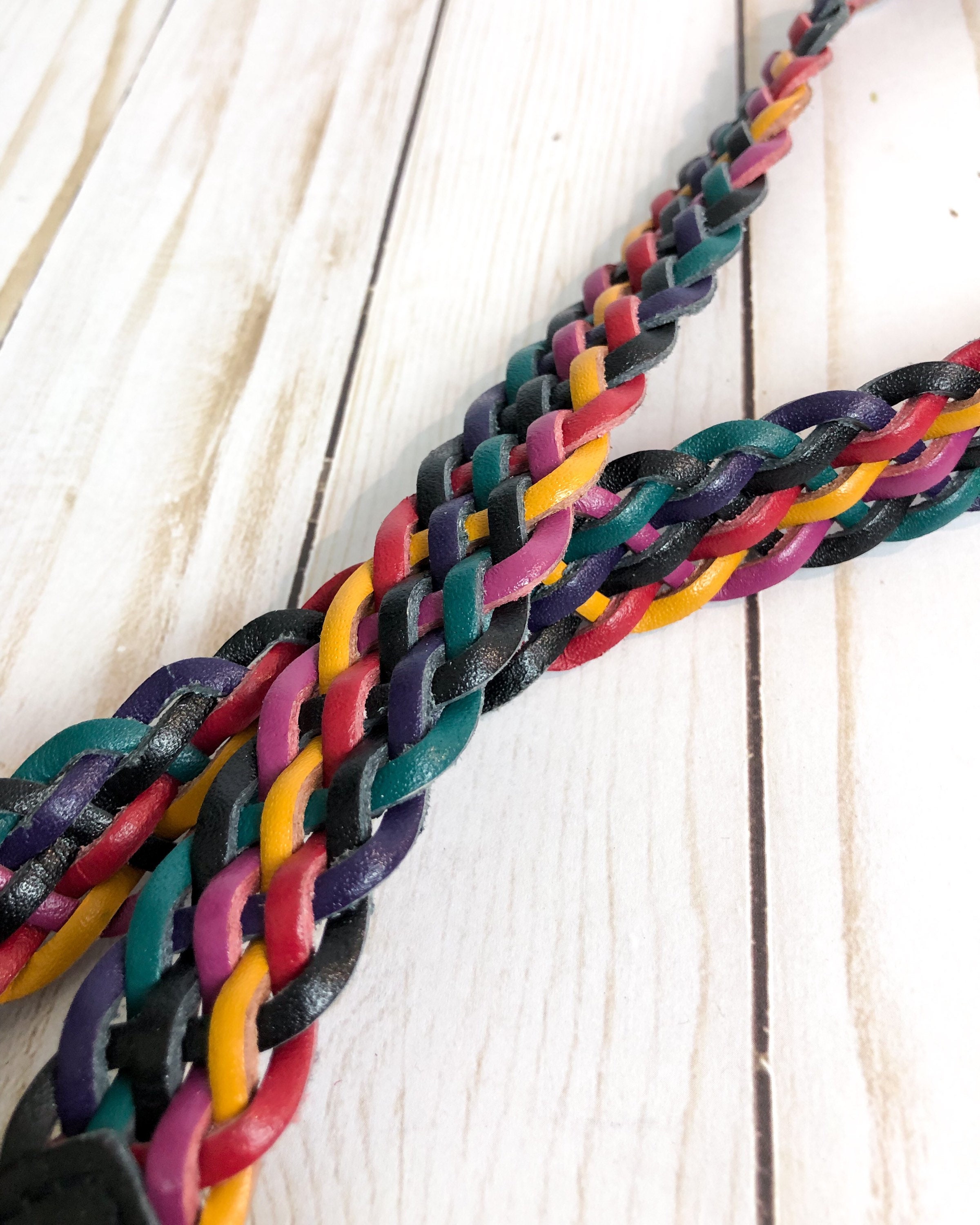 OMEGA Vintage Rainbow Colorful Genuine Leather Woven Braided 