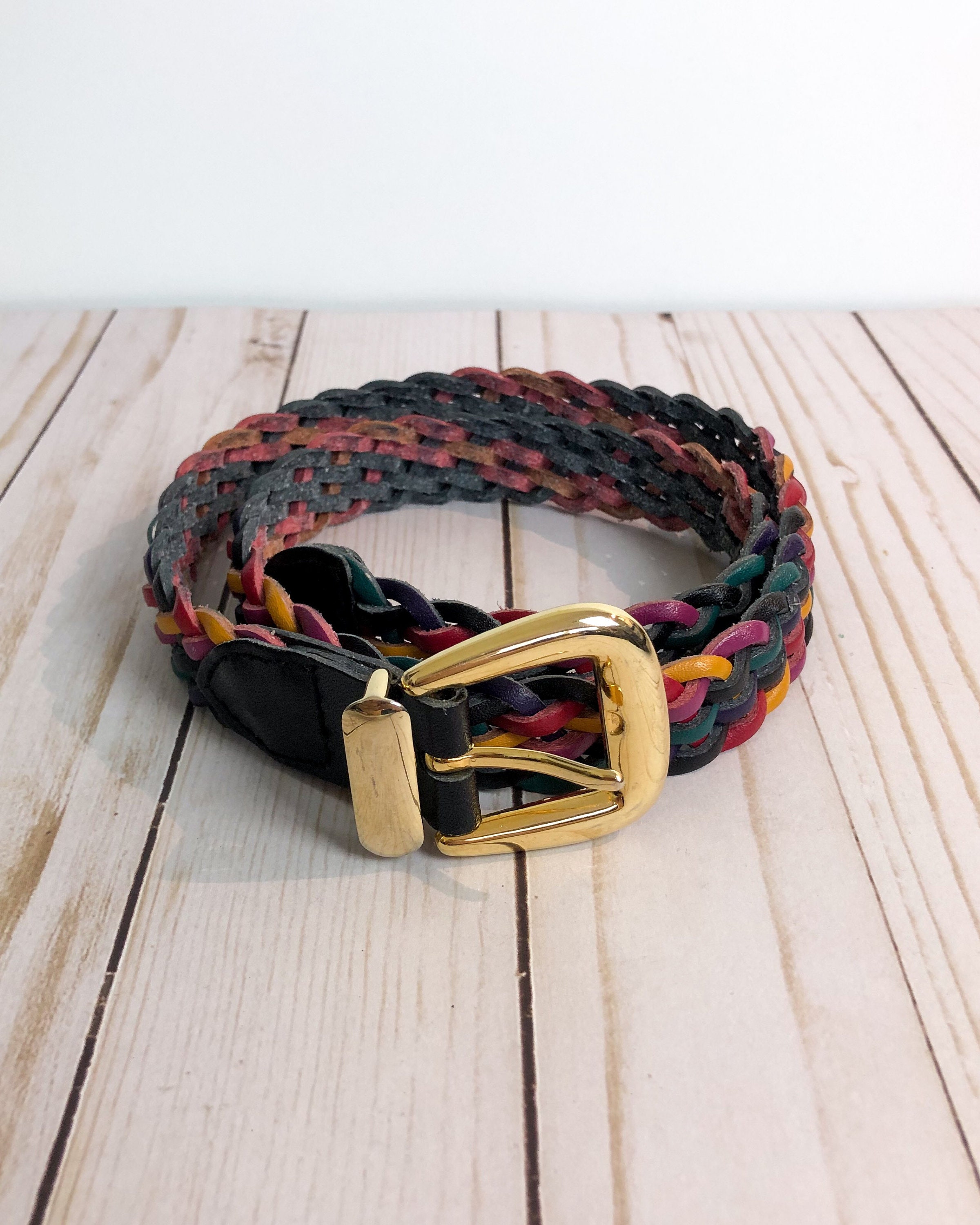 Vintage OMEGA Multicolor Braided Leather Women\'s Belt Rainbow Braided Corded 90 main image 4