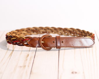 VINTAGE 90s Talbots Brown Woven Braided Leather Academia  display picture 2