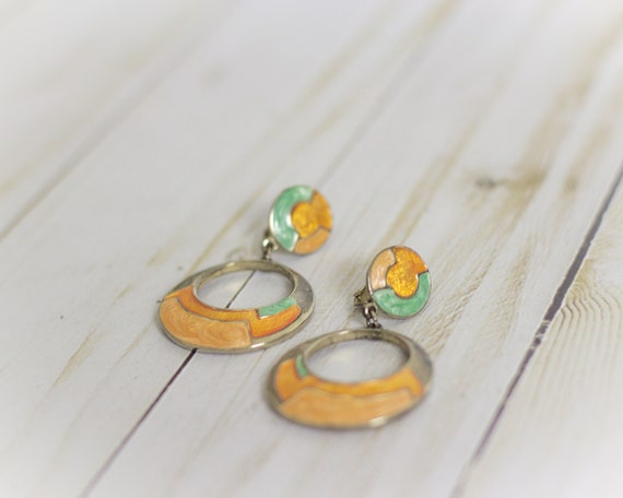 Retro Orange & Aqua Green Vintage Hoop Dangle Abs… - image 4