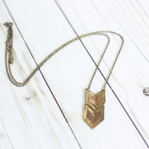 Vintage Copper & Gold-tone Arrow Pendant Metal Necklace w/ Chain / 34in L