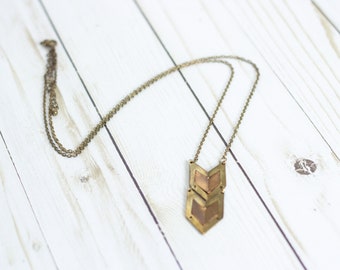 Vintage Copper & Gold-tone Arrow Pendant Metal Necklace w/ Chain / 34in L