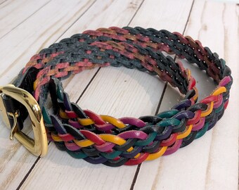 OMEGA Vintage Rainbow Colorful Genuine Leather Woven Braided  display picture 2