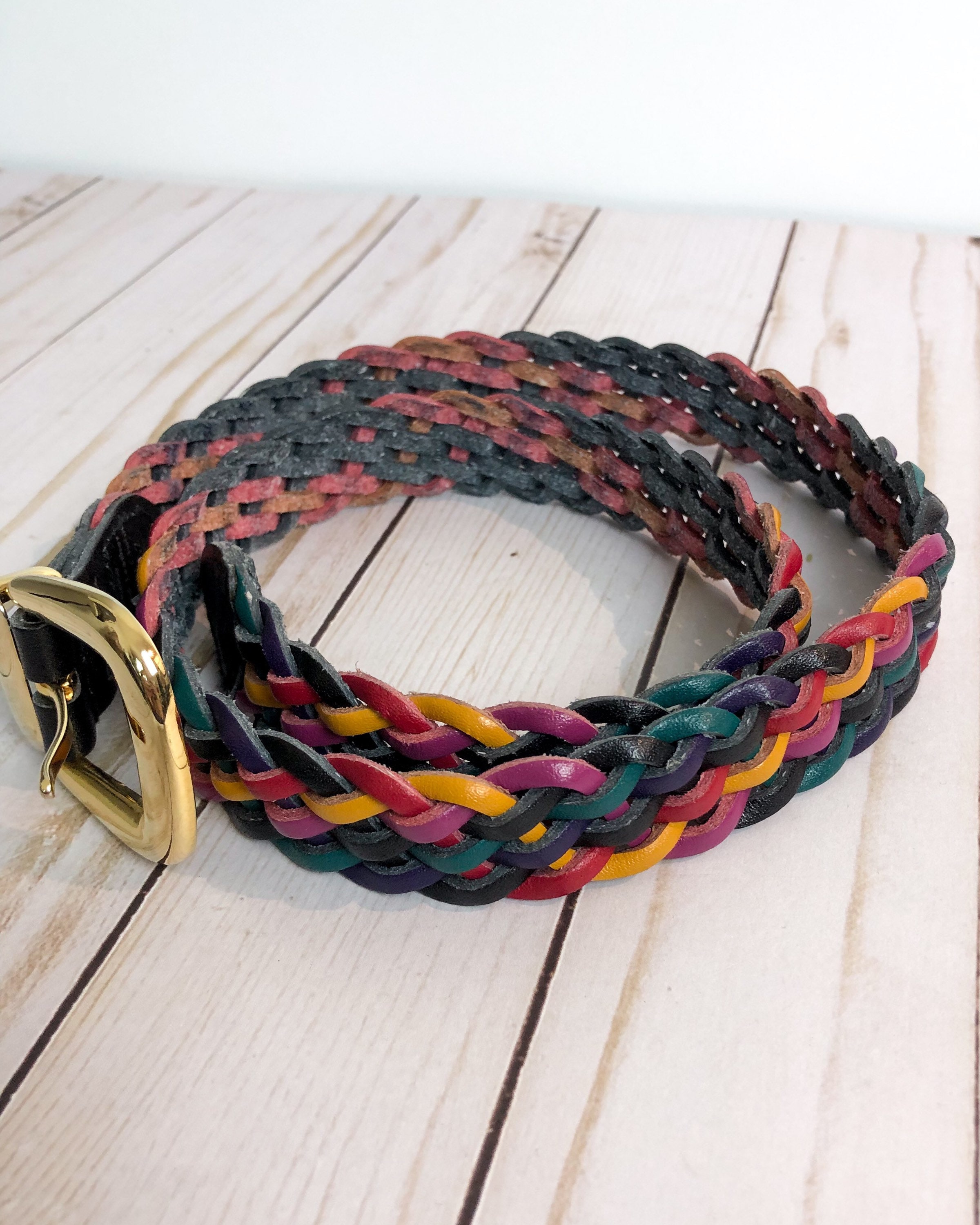 Vintage OMEGA Multicolor Braided Leather Women\'s Belt Rainbow Braided Corded 90 main image 2