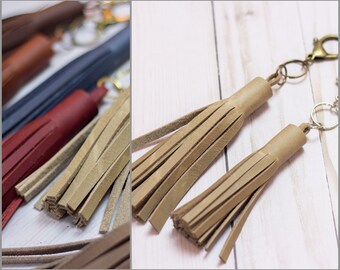 RE*IMAGINE Handmade Genuine Full-Grain Aniline Leather Tassel w Lobster Clasp Keychain // Recycled & Repurposed Leather // OATMEAL