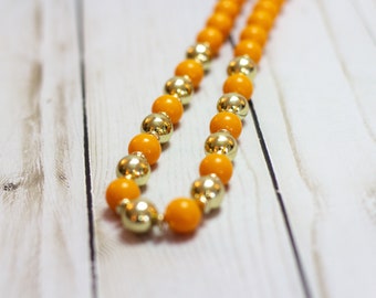 Vintage *MARKDOWN* Tangerine // Orange // Gold-tone // Acrylic Beaded Necklace / 25in L / 70s & 80s Vibe