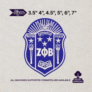 Zeta Phi Beta Sorority Wappen Stickdatei, Stickdatei für griechische Buchstaben , Schild-Logo-Muster