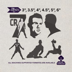 Soccer Embroidery Design Bundle, Ronaldo Silhouette Files, CR7 Style Goal Celebration Pattern