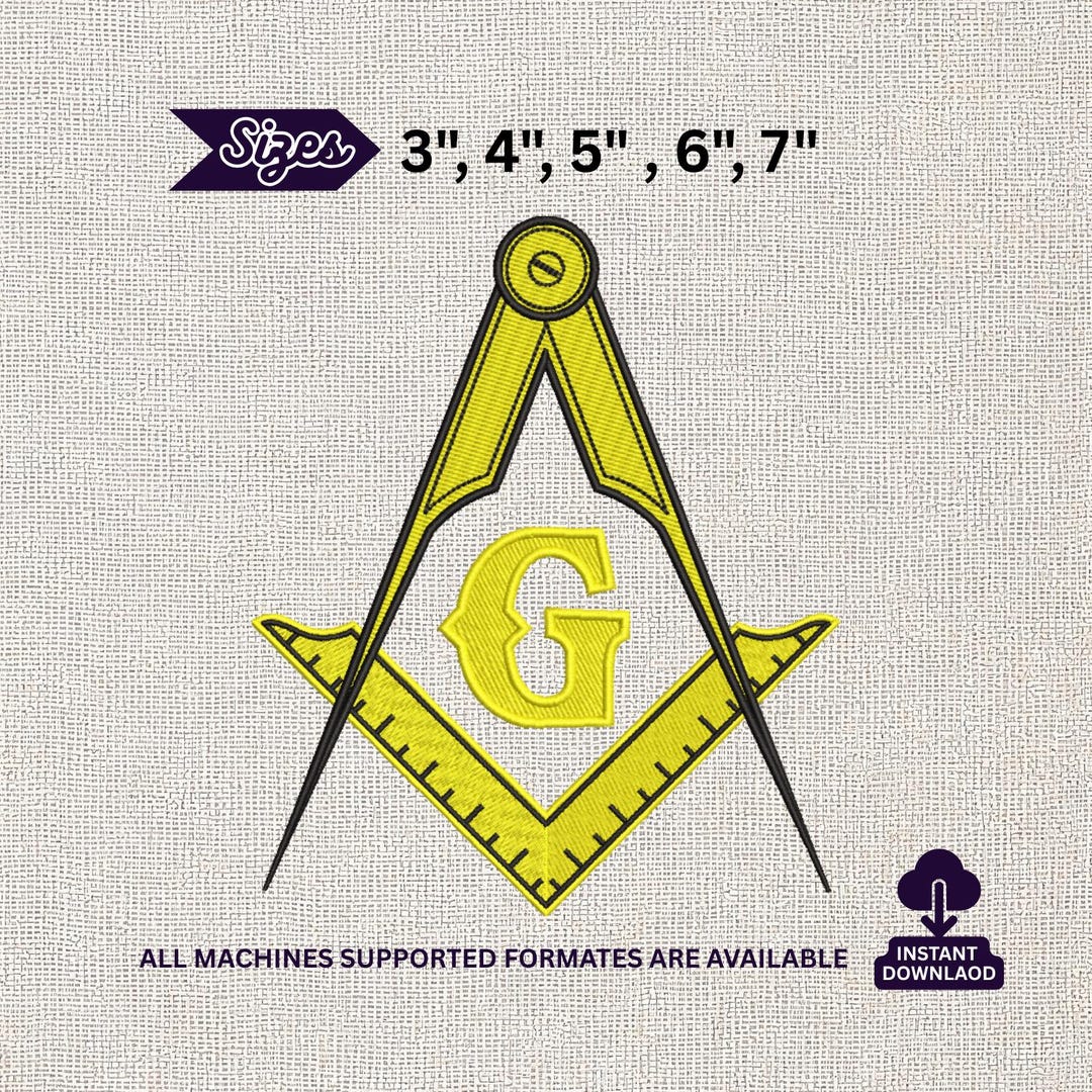 Masonic Embroidery Design, Freemason Symbol Stitch File, Square Compass ...