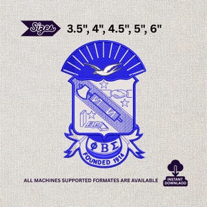Phi Beta Sigma Fraternity Crest Embroidery Design, Greek Letters Stitch File, Shield Logo Pattern