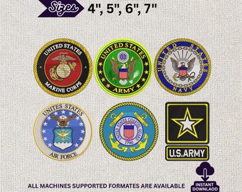 United States Military Embroidery Designs Bundle, US Armed Forces Logos Pack