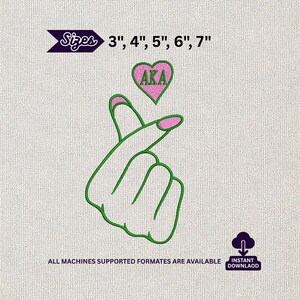 AKA Sorority Hand Gesture Broderifil, Greek Life Heart Stitch Pattern (Direkt Nedladdning)