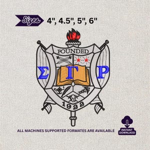 SIGMA GAMETAL Rho Sorority Wappen Stickmuster, Stickdatei für griechische Buchstaben, Schild-Logo-Muster