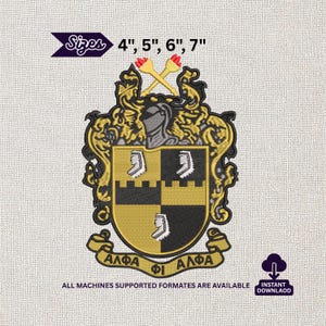 Motif de broderie écusson de la fraternité Alpha Phi Alpha, fichier de points de lettres grecques, motif Logo bouclier
